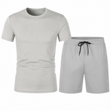 Light Grey Cotton Jersey Short Sleeve Tee and Matching Shorts Set