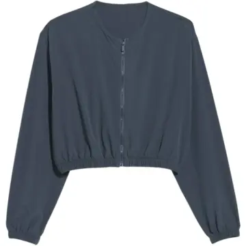 Dark Blue-Grey Cropped Zip-Up Jacket with Oversized Fit