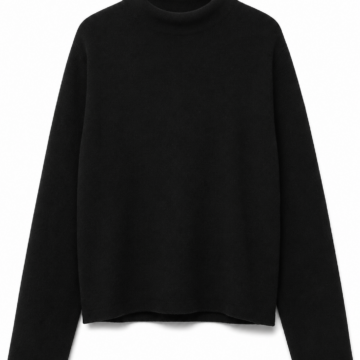 Black Relaxed Fit Mock Neck Long Sleeve Top