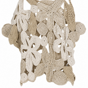 Cream and Beige Crochet Sleeveless Blouse with Scalloped Hem