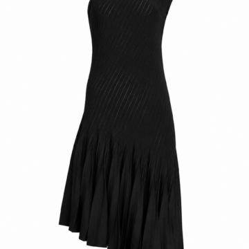 Black One-Shoulder Asymmetrical Ribbed Knit Dress
