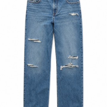 Distressed Straight-Leg Jeans with Frayed Hem