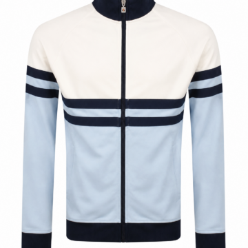 Navy Blue Striped Full-Zip Track Jacket