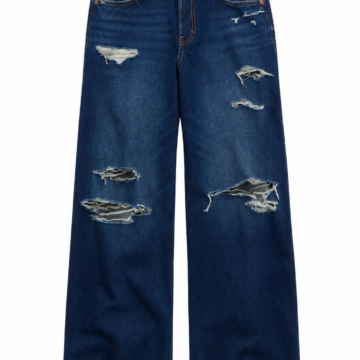 Dark Wash Distressed Wide-Leg Jeans