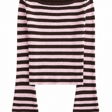 Striped Boat Neck Bell Sleeve Top - Brown and Pink