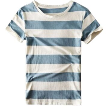 Dusty Blue Striped Short-Sleeve Crew Neck T-Shirt