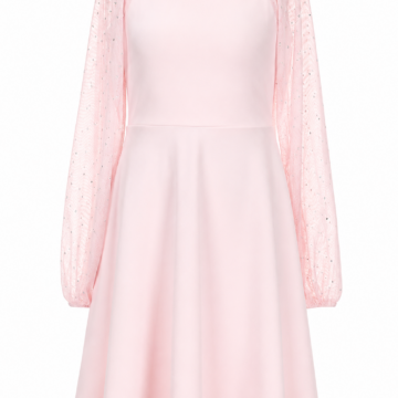 Light Pink Square Neck A-Line Dress with Sheer Bishop Sleeves