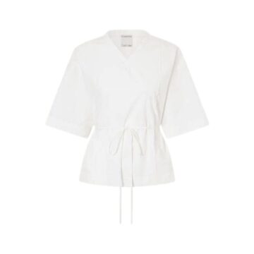 White Relaxed Wrap-Style Short-Sleeve Top with Tie Front